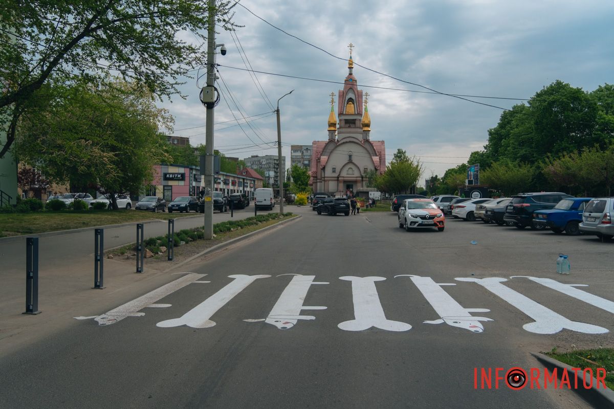 У Дніпрі у сквері Усачова з'явився пішохідний перехід у вигляді собак та кісточок