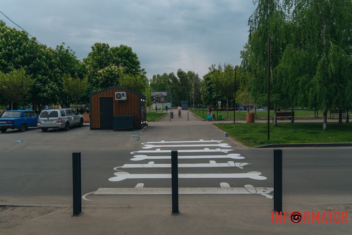 У Дніпрі у сквері Усачова з'явився пішохідний перехід у вигляді собак та кісточок