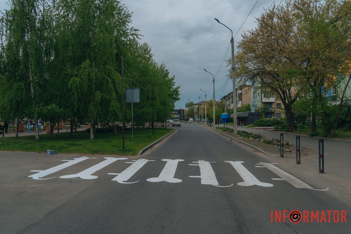 У Дніпрі у сквері Усачова з'явився пішохідний перехід у вигляді собак та кісточок