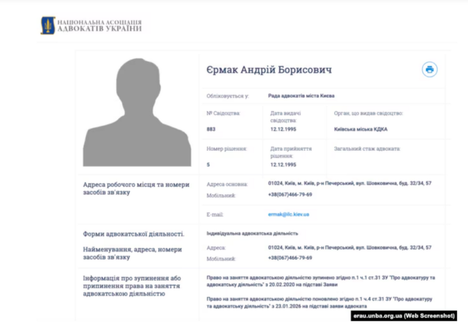 Єрмаку можуть призупинити адвокатське свідоцтво через порушення, - «Схеми»